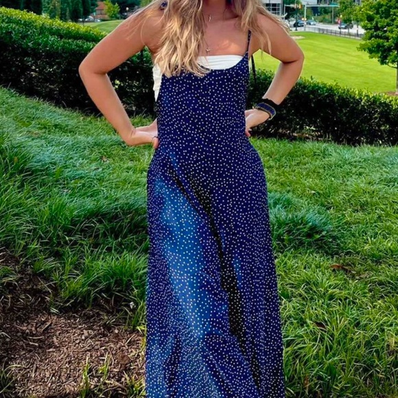 015 Boho Polka Dot Pocket Wide leg Jumper Jumpsuit - Picture 4 of 5